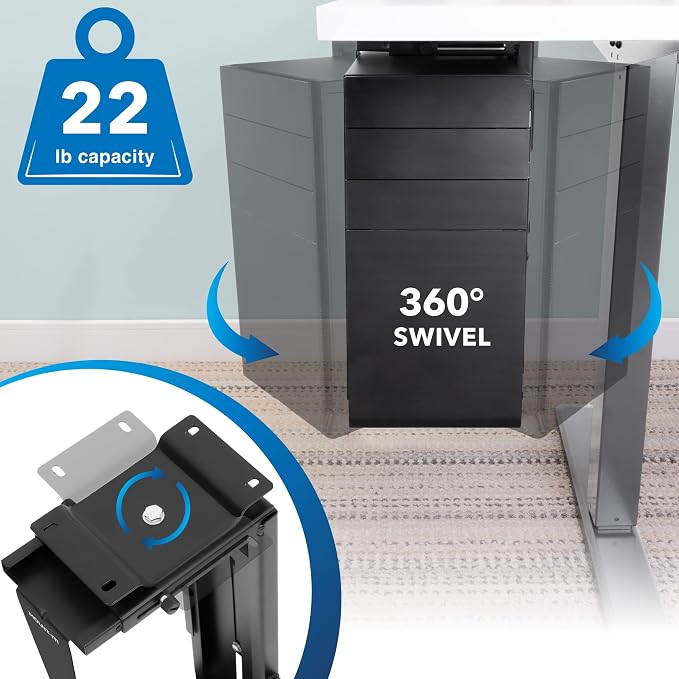 Mount-It! CPU Under Desk Mount Bracket - Computer Tower Wall and Under Counter Holder, 360 Degree Swivel Adjustable Height and Width Wall-Mountable - Image 9