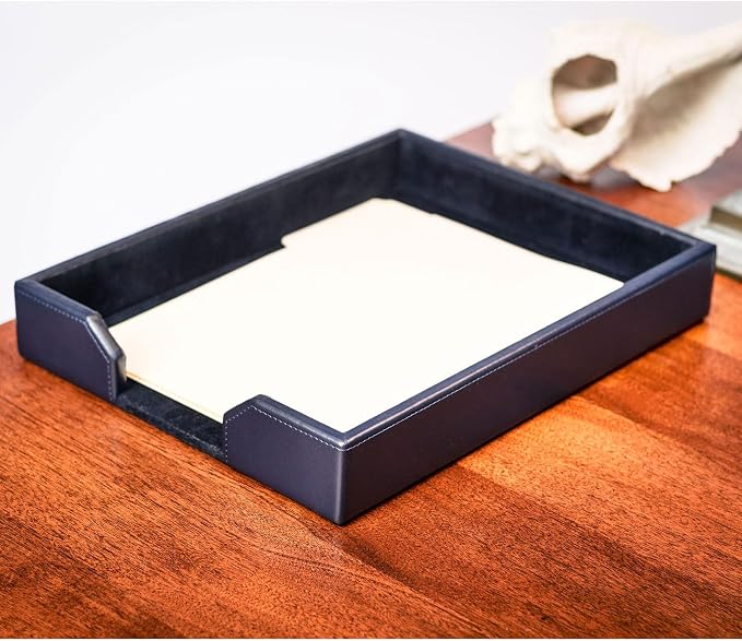 Dacasso Navy Blue Bonded Leather Luxury Letter Tray Holder & Paper Organizer for Desk - Executive Desk Decor & Office Organization Essential - Image 7