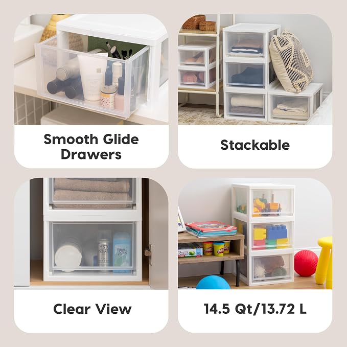 IRIS USA 3-Pack, 14.5 Qt. Stacking Drawer Storage Organizer, White | Store clothing, accessories, pantry items, and household essentials around your home with organized storage solutions - Image 6