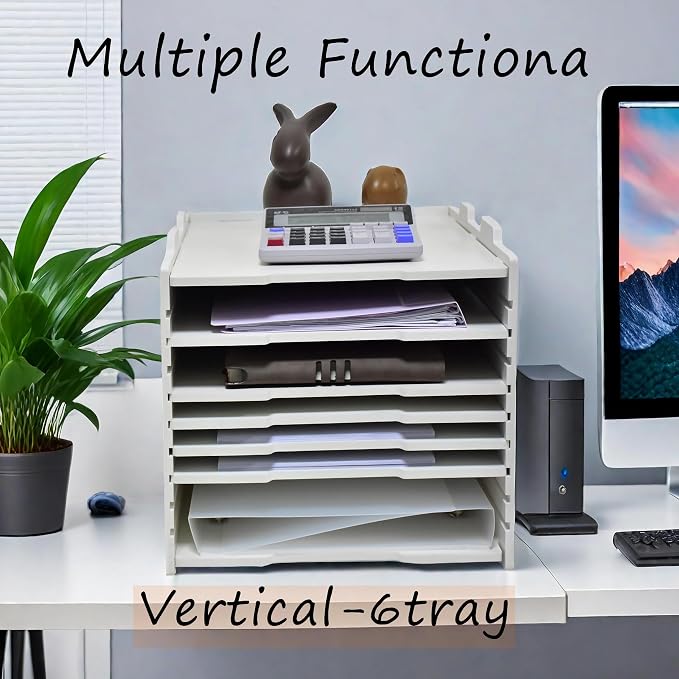 13" L × 18 1/8" W × 12 9/16" H Vertical Deep Letter Tray, Multi-Tier Desktop File Organizer, Paper Document Mail Sorter for Home Office Classroom – White(4 Tier-Portrait) - Image 7