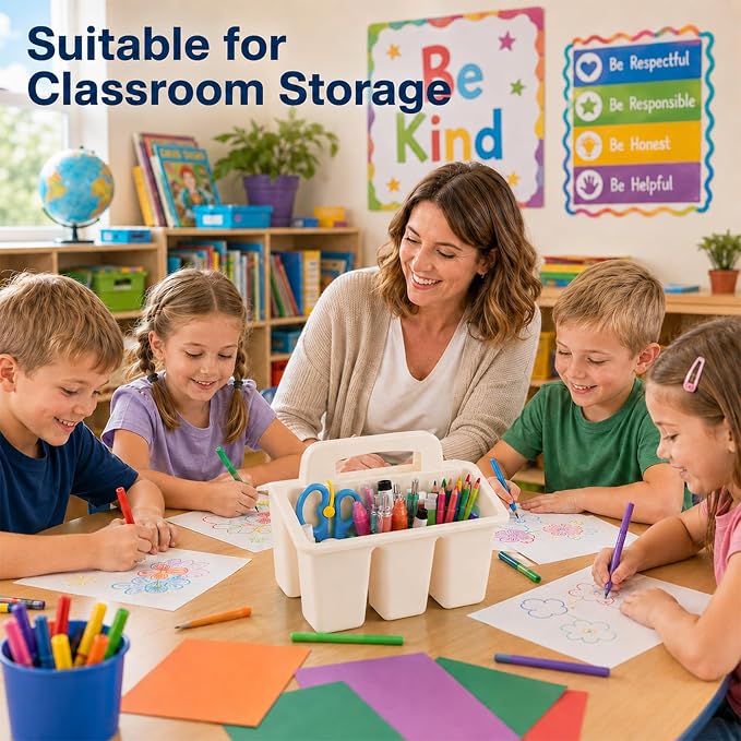 gisgfim 8 Pack Classroom Caddy Storage Basket with Handle 4 Compartment Storage Caddy Plastic Arts Crafts Caddies Protable Classroom Craft Caddies for Kids Schools Art Craft Supplies(Boho) - Image 5