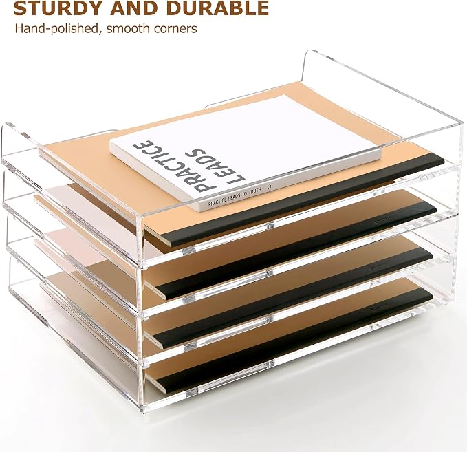 2 Pack-Stackable Paper Letter Tray Enlarged A4 File Desk Organizer Acrylic | Desk Organizers and Accessories Sorter Tray, Clear Workspace Office Supplies Organizers, 13.78inx9.25inx3.62in - Image 8
