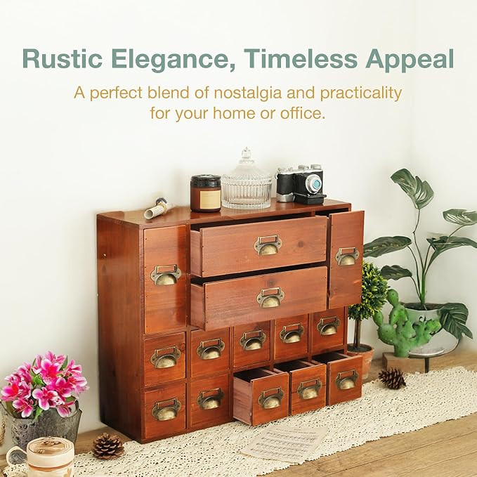 14-Drawer Apothecary Cabinet - Index Card Organizer - Miniature Chest of Drawers - Brass Handle Organizer - Kids' Arts and Crafts Storage - Wooden Desktop Drawer Organizer - Image 4