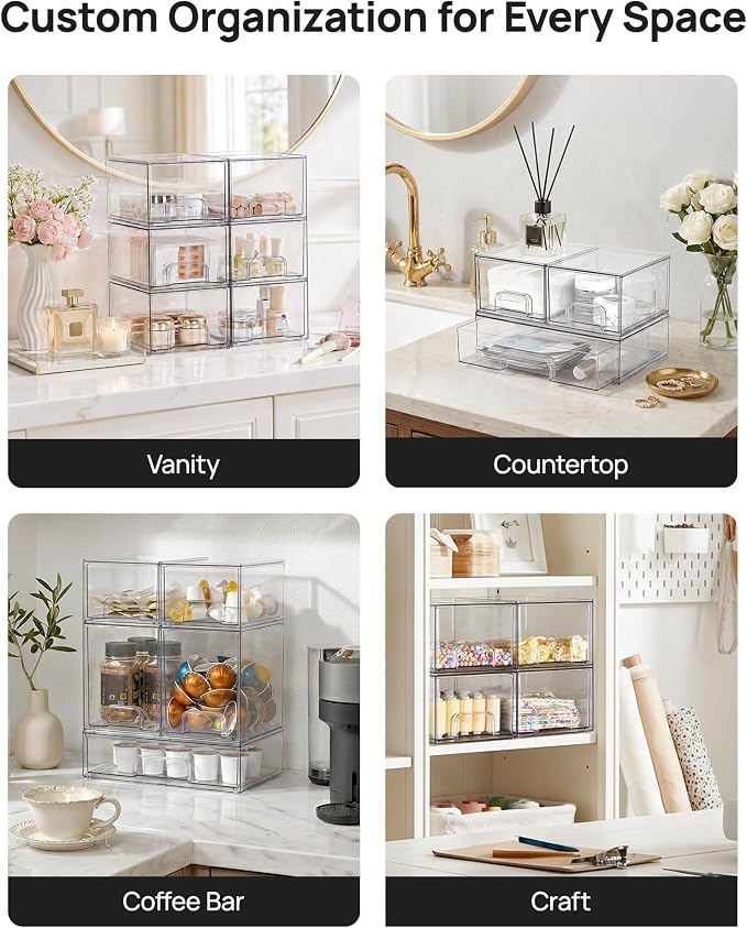 Vtopmart Stackable Storage Drawers Set of 7, Clear Plastic Organizer Bins for Baby Bottle, Beauty Supplies Storage, Ideal for Kichen Countertop, Vanity, Bathroom, Cabinet, Pantry Organization - Image 7