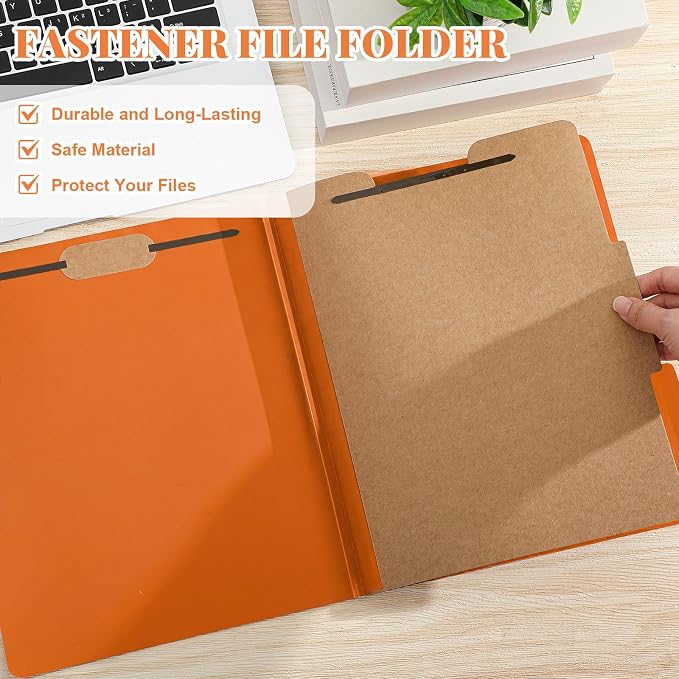 AmazingSpark 12 Pack Orange Classification Folders Letter Size, 1 Divider, 1/3-cut Tab, File Folders with Fasteners, Prongs, Expanding File Organizer Bulk for Office Employee, Coworker, Staff - Image 3