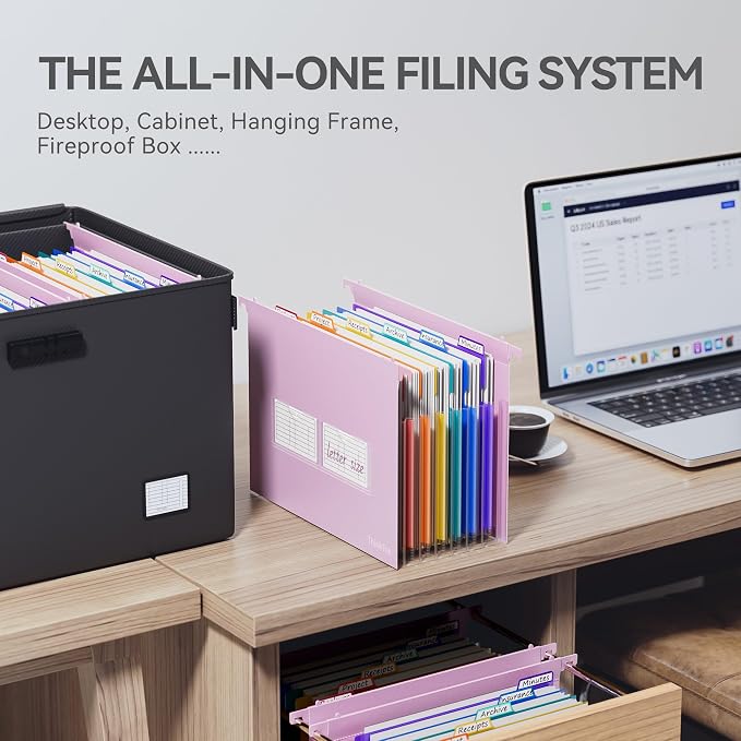 ThinkTex Plastic Expanding Hanging File Folders, 7 * 1.2" Accordion Pockets | Large Capacity, Multi-Color Tabs, Letter Size for Filing Cabinet - Purple - Image 6