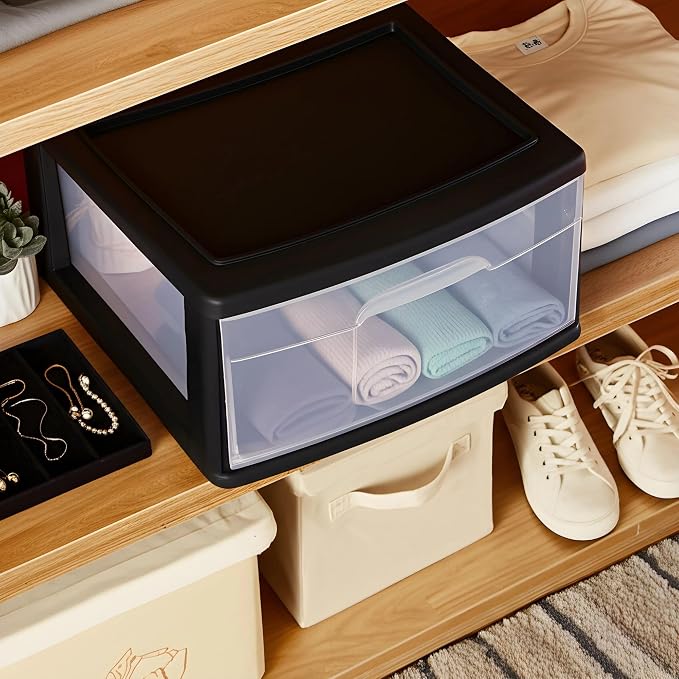 HOMZ 2-Pack 1-Drawer Storage Cart, Clear Plastic Container, 15" Wide Body, Black Frame - Organizing Drawer Containers for Home, Bathroom, Bedroom, Office, and Classroom - Image 8