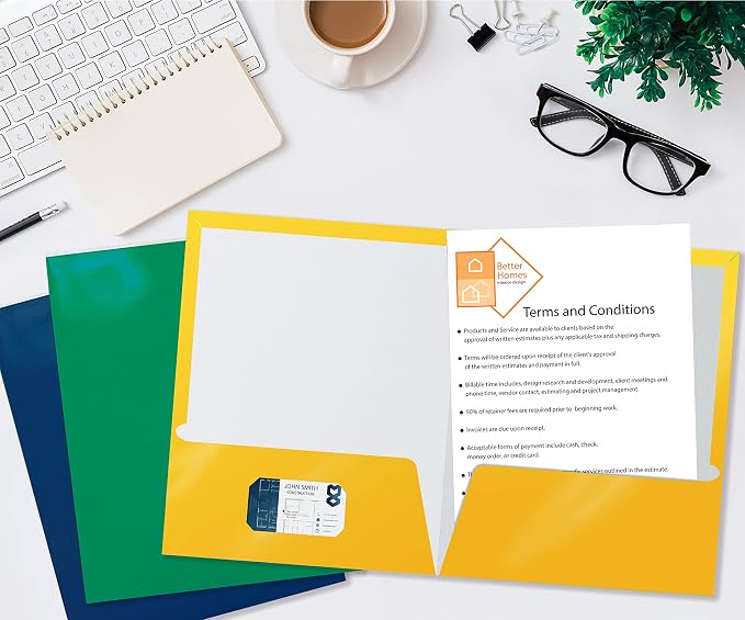 Better Office Products 2 Pocket Glossy Laminated Paper Folders, Assorted Colors, Letter Size, Paper Portfolios Box of 25 Assorted Color Folders (no prongs) (Pack of 2) - Image 4