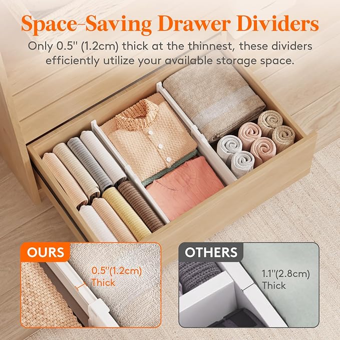 Lifewit 8" Tall Drawer Dividers, Adjustable Deep Drawer Organizer Clothes | 8 Pack 13.8"-22.2" Expandable White Plastic Separators for Dresser, Kitchen, Cabinet, Closet, Office Organization & Storage - Image 5
