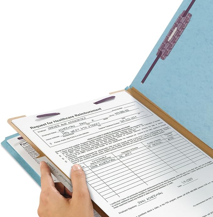 Smead Pressboard Classification File Folder with SafeSHIELD Fasteners, 1 Divider, 2" Expansion, Legal Size, Blue, 10 per Box (18730) - Image 7