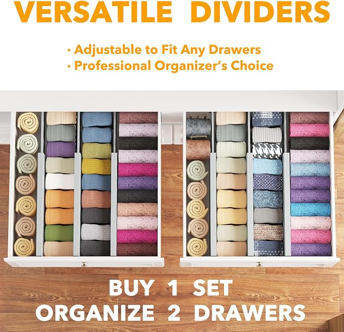 SpaceAid Bamboo Dresser Drawer Dividers 6 Pack, 4.65“ High Adjustable 12.5“-17” Drawer Organizers, Expandable Organization for Clothing, Clothes, Dressers, Gray - Image 5
