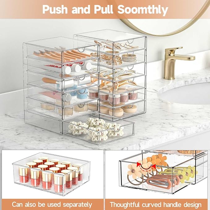DOMNIU Acrylic Makeup Drawer Storage Organizer with 24 Drawers, 4 Set | Office Desk Organization and Storage, Dustproof Drawer Organizer for Makeup, Countertop, Jewelry, Desktop, Bathroom, Bedroom - Image 7