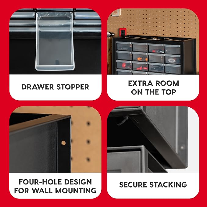 IRIS USA 24-Drawer Plastic Storage Cabinet, Teacher Toolbox, Garage, Black | Wall mountable, Stackable, Small Business Scrapbook Art Balloons Building Bricks Crafts Stickers Storage - Image 4