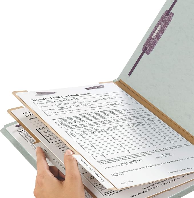 Smead 100% Recycled End Tab Pressboard Classification File Folder with SafeSHIELD Fasteners, 2 Dividers, 2" Expansion, Letter Size, Gray/Green, 10 per Box (26810) - Image 4