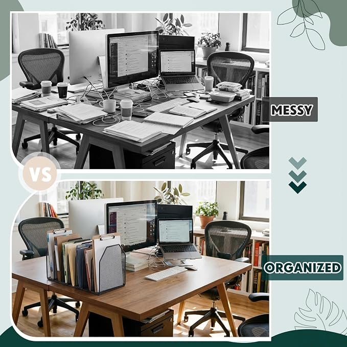Sliner 1 Pcs Metal Clipboard Holder, 7 Slot Vertical File Organizer,Black | Classroom Clipboard Holder, Mesh Desk File Storage Rack, Desktop Wire Document Sorter for School Teacher Home Office Supplies - Image 5