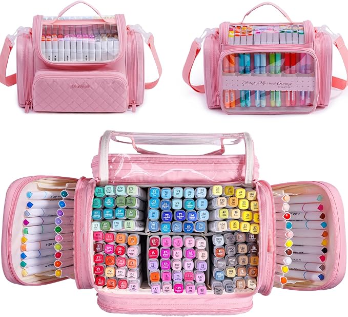 Marker Organizer Case Bag for 200-300 Markers – Large Art Supply Storage Bag with Detachable Dividers, Travel Marker Holder for Alcohol Markers, Brush Pens, Colored Pencils & Craft Supplies by APOFFICE