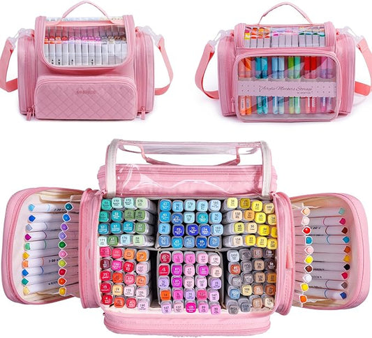 Marker Organizer Case Bag for 200-300 Markers – Large Art Supply Storage Bag with Detachable Dividers, Travel Marker Holder for Alcohol Markers, Brush Pens, Colored Pencils & Craft Supplies by APOFFICE