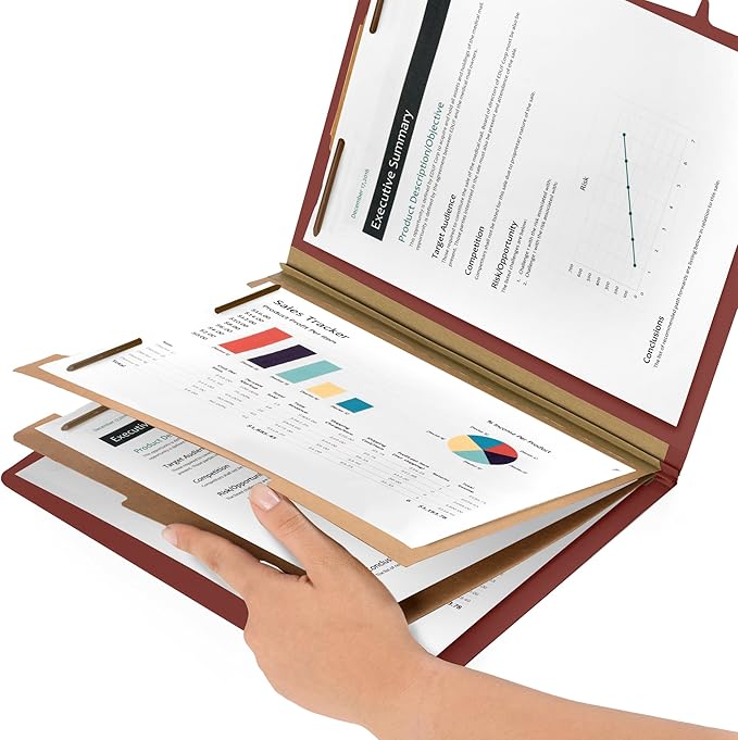 Blue Summit Supplies 30 Classification Folders, 2 Divider, Red | Heavy-duty letter size, 2 in expansion, 2 prong fasteners, 2 dividers, for medical and legal files - Image 3