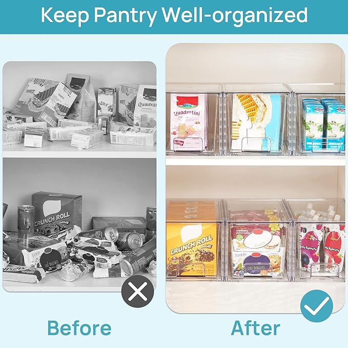 Vtopmart 4 Pack Stackable Clear Pantry Storage Drawers, Large | Large Clear Drawers with Handles. Stackable, Easy to Assemble, Non-slip and Sturdy for Pantry, Kitchen, Cabinet & Bathroom. - Image 5