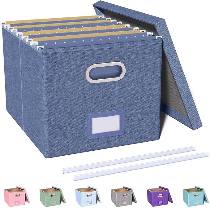 File Organizer with Lid, File Box, File Cabinet for Letter File Folder Storage, Hanging File Organizer for Office/Decor/Home,Document Organizer, 1 Pack,Blue-Box Only by Oterri