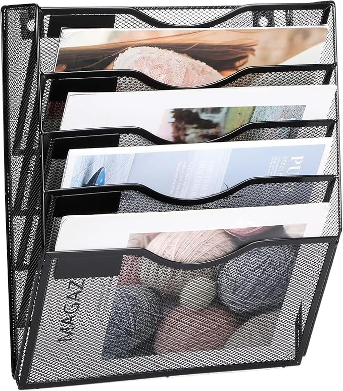 ZYLEN Wall File Holder – Sleek Black Metal Organizer for Documents and Folders, Home, and Classroom – Compact and Stylish Storage Solution for Papers, Folders, and Files (38 x 32 x 10 cm) by Unknown