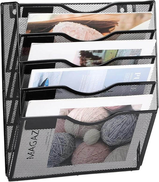 ZYLEN Wall File Holder – Sleek Black Metal Organizer for Documents and Folders, Home, and Classroom – Compact and Stylish Storage Solution for Papers, Folders, and Files (38 x 32 x 10 cm) by Unknown