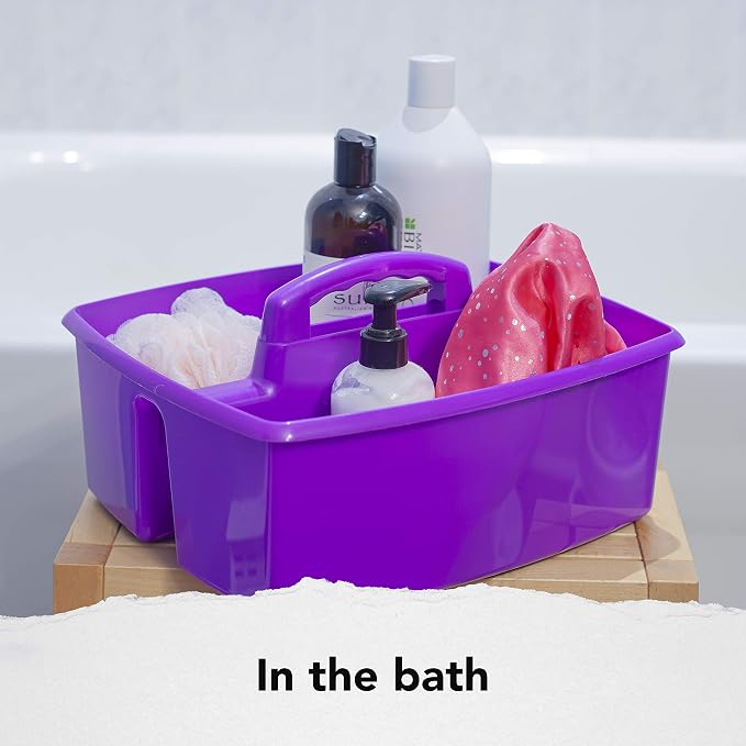 Storex 2-Compartment Large Craft Caddy – Multipurpose Classroom Organizer with Handle, Purple, 1-Pack (00955C06C) - Image 5