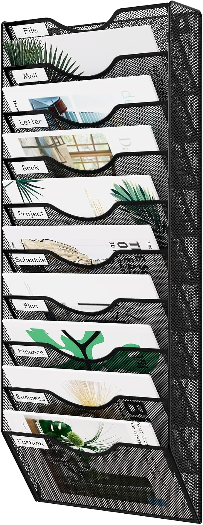 EasyPAG 10 Pocket Mesh Wall File Organizer, Hanging Paper Folder Holder with Classify Label, Vertical Wall Mount Mail Organizer for Office Home Classroom, Black by EasyPAG