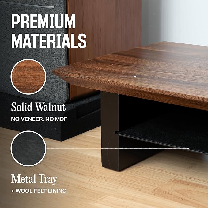 COREMINDED Solid Wood Dual Monitor Stand Riser, 42 Inch Walnut Desk Shelf | Fits 2 Monitors, Sturdy & Stable Solid Wood, Under Monitor Keyboard Storage, Office Desktop Organizer, Easy Assembly, Walnut - Image 3