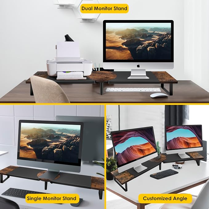 Across-Star Dual-Monitor Stand for Desk - Large Adjustable Length and Angle Riser for 2 Monitors, Double Computer Desktop Organizer, Shelf for TV, Laptop, Printer - Image 4