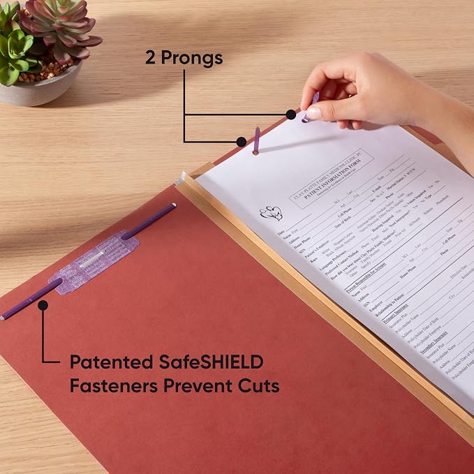 Smead Pressboard Legal Size File Folders with SafeSHIELD Fasteners, 2 Dividers, 2" Expansion, Office Folders, Paper Holder, Red, 10 per Box (19075) - Image 5