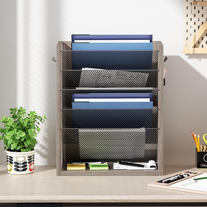 Mail Organizer Wall Mounted, 6-Slot Hanging File Organizer with Key Holder | Mail Sorter, Wood Letter Holder for Envelopes Bills Magazine Folders Papers Accessories for Home Office, Greige - Image 2