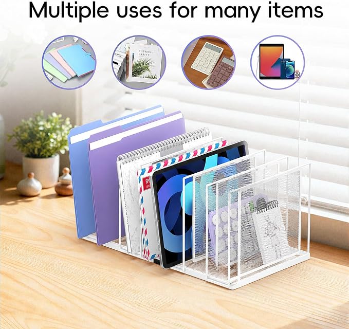 File Organizer for Desk, 7-Section Vertical File Sorter, Paper Holder Organizer Standing Metal File Folder for Office Home Classroom, White - Image 4