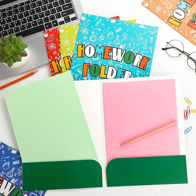 Sabary 36 Pcs Classwork Homework Folders for Students Two Pocket Folders for Kids Assorted Colors Classwork Homework Organizer Educational and Learning Folders Bulk, A4 Letter Size (Homework) - Image 3