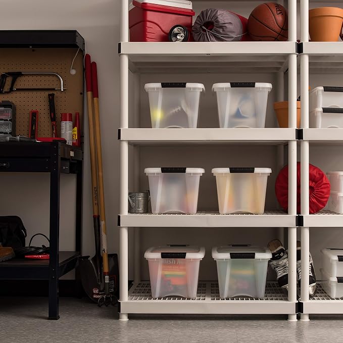 IRIS USA 6-Pack 19 Quart Storage Bins with Lids, Pearl | Conceals contents for a clean look. Great for linens, décor, closet storage, and supplies. Nestable design saves space - Image 7