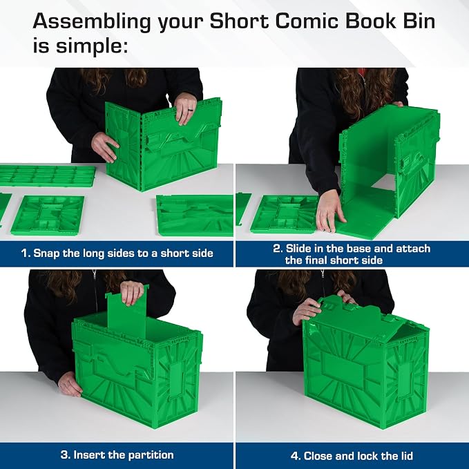 BCW Short Comic Book Bin | Holds 150 Comics | Stackable Plastic Storage | Acid-Free Organizer | Green, 2 Pack - Image 4
