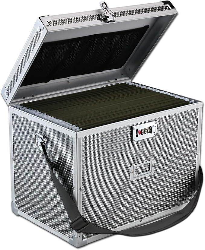 Hanging File Box for Letter, All-in-one set with 20 Folders | Portable Locking Filing Storage Box with Handle & Shoulder strap, Lockable File Cabinet Documents Safe, Lockbox Doc Organizer by Unknown