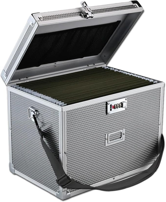 Hanging File Box for Letter, All-in-one set with 20 Folders | Portable Locking Filing Storage Box with Handle & Shoulder strap, Lockable File Cabinet Documents Safe, Lockbox Doc Organizer by Unknown
