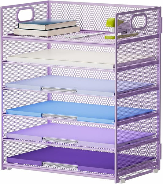 Marbrasse 6 Tier Paper Organizer Letter Tray - Mesh Desk File Organizer with Handle, Paper Sorter for Letter/A4 Office File Folder Holder - Purple by Marbrasse