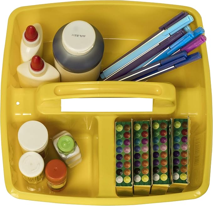 Storex 3-Compartment Small Caddy – Multipurpose Classroom Organizer with Handle, Yellow, 12-Pack (00950U06C) - Image 7