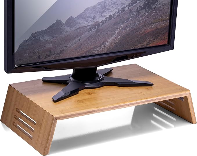 Achieva Monitor Stand - Bamboo Monitor Riser with Under-Desk Storage, 17.56" x 12.44" x 2.64", Natural Finish by Achieva
