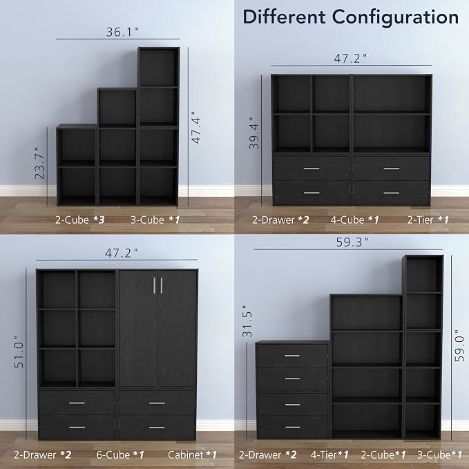 Homes: Inside + Out Apexa 2-Drawer Wooden Stackable Storage Drawers, Small Food Pantry Cabinet, Cajonera De Madera, Underbed Drawer Dorm Teen Room Decor & Bedroom, Home Office, Kitchen, Black - Image 8