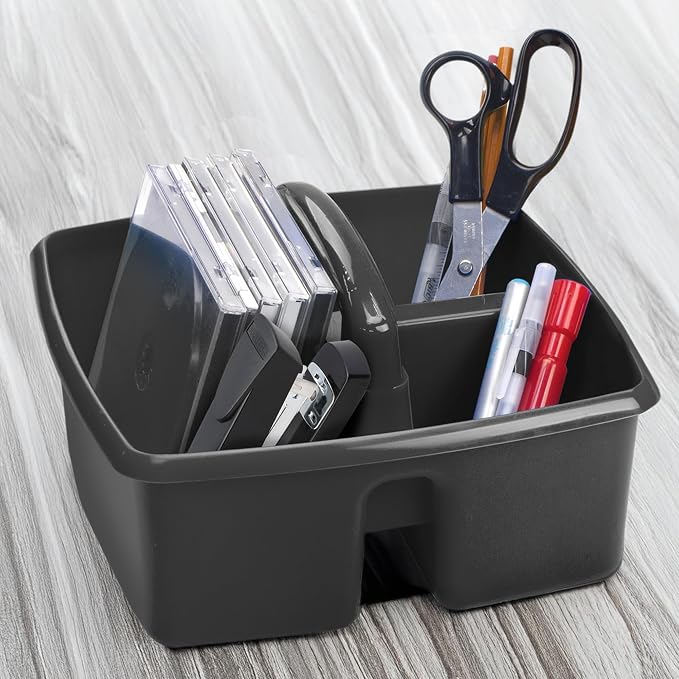Storex 3-Compartment Small Cleaning Caddy – Multipurpose Supply Organizer with Handle, Black, 6-Pack (00972A06C) - Image 6