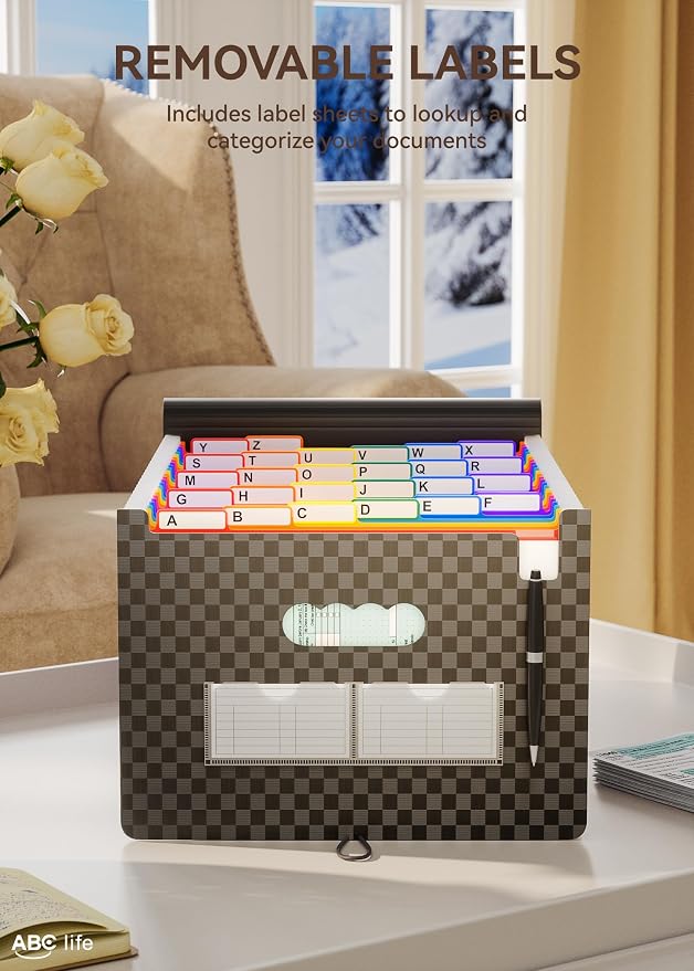 ABC life 26-Pocket Accordion File Organizer, Checkerboard | Monthly Bill & Receipt Holder with Colored A-Z Tabs, Folder Organizer for Home Office School, Fits Letter/A4 Size - Image 4