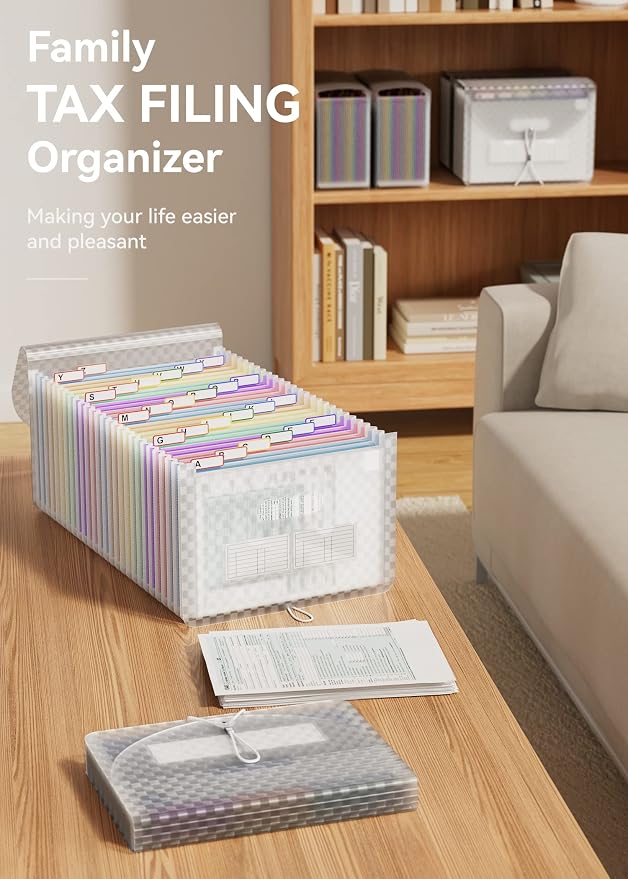 ABC life 26 Pockets Accordion File Organizer, Expanding File Folder, Blue | Portable Monthly Paper Bill Tax Receipt Organizer, Letter A4 Size Document Organizer with Labels, for School, Office, Home - Image 6