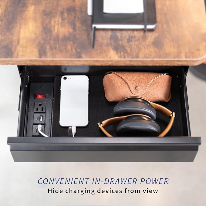 VIVO 16 inch Under Desk Slide Out Drawer with Power Strip for Charging, Storage Organizer, Black, DESK-DR16-BP - Image 3
