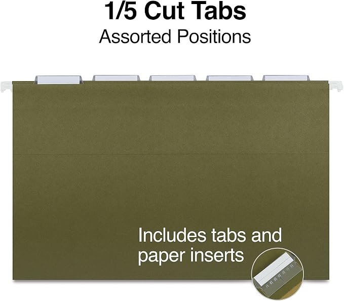 Staples Hanging File Folders, Legal Size, 5‑Tab, Standard Green, Durable Construction – 100/Carton - Image 2