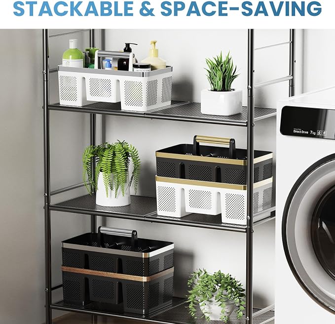 BYUNER 2Pack Plastic Shower Caddy: Portable Shower & Bathroom Caddy Tote with Handle, 4 Divided Compartments, Hard Plastic Shower Basket with All-Side Drainage for College Dorm Room Essentials - Image 5