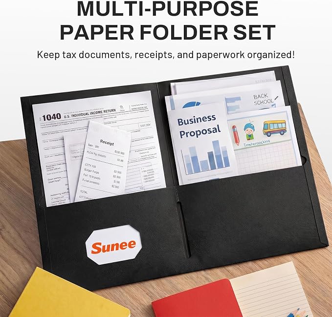 SUNEE Folders with Pockets(125 Pack, Black), 2 Pocket Folders Fit Letter Size Paper, Paper File Folder for School Office Home Business - Image 2