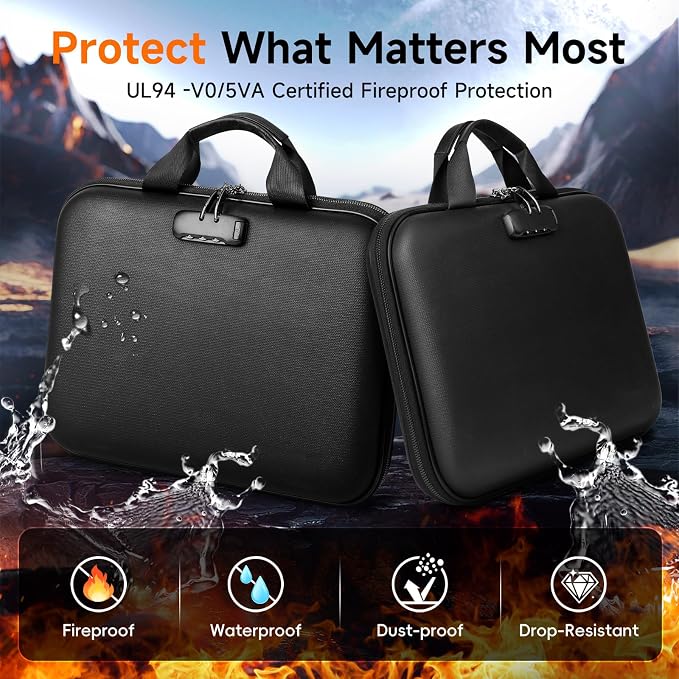 Fireproof Document Box with Lock, Waterproof Hard-Shell File Organizer with 13-Pocket Accordion Folder & Multi-Compartments for Laptop, Documents, Passports & Valuables - Image 2